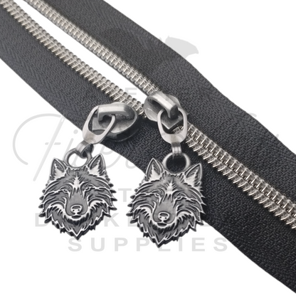 #5 Wolf Zipper Pulls in Antique Steel at Atelier Fiber Arts