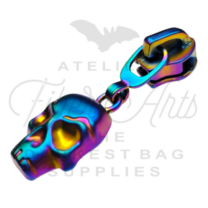 #5 Coy Skull Zipper Pulls in Matte Rainbow at Atelier Fiber Arts