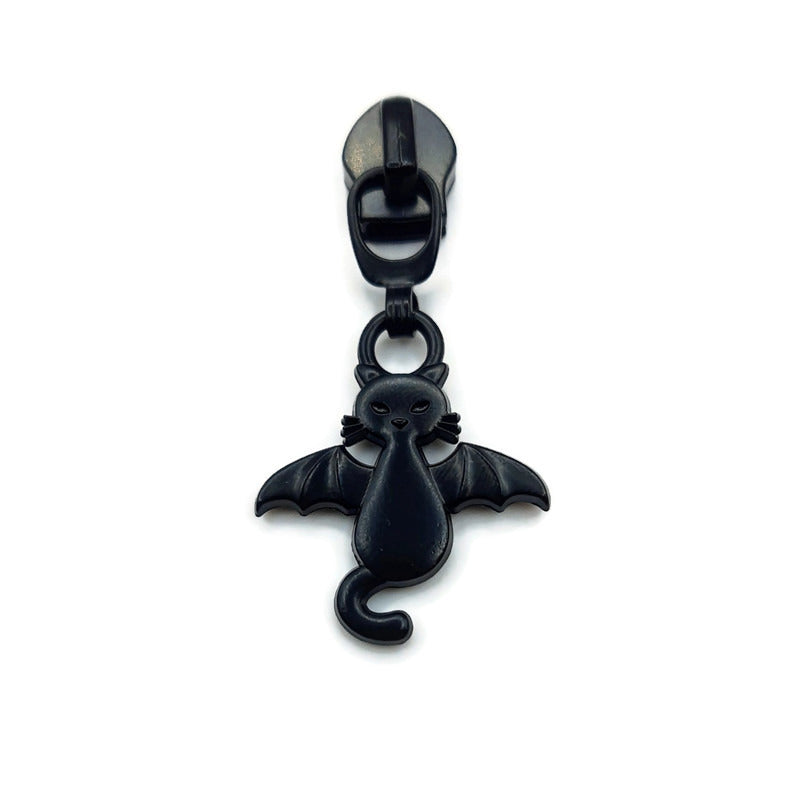 #5 Bat Cat Nylon Zipper Pulls Matte Black - 3pcs Atelier Fiber Arts