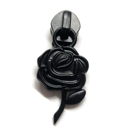 #5 Black Rose Zipper Pulls in Matte Black at Atelier Fiber Arts