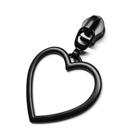 #5 Large Open Heart Zipper Pulls in Matte Black at Atelier Fiber Arts