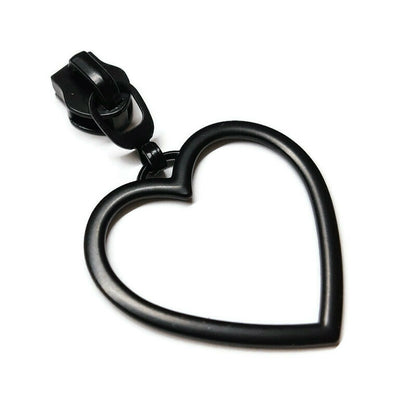 #5 Large Open Heart Zipper Pulls in Matte Black at Atelier Fiber Arts