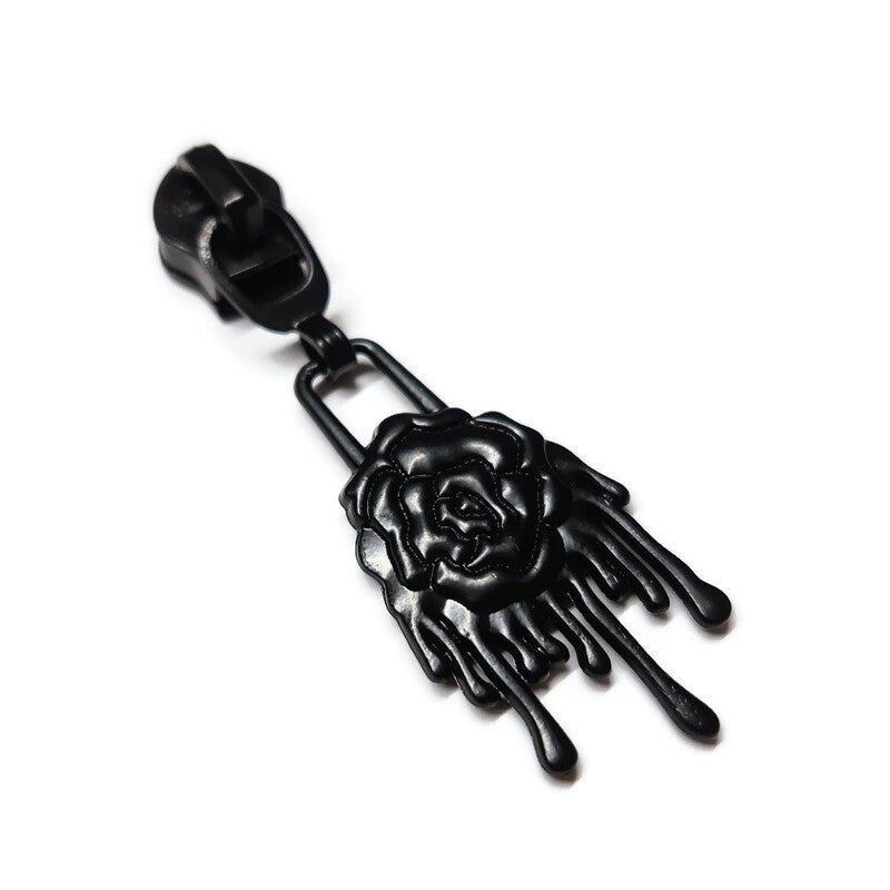 #5 Dripping Rose Nylon Zipper Pulls in Matte Black - 3pcs Atelier Fiber Arts