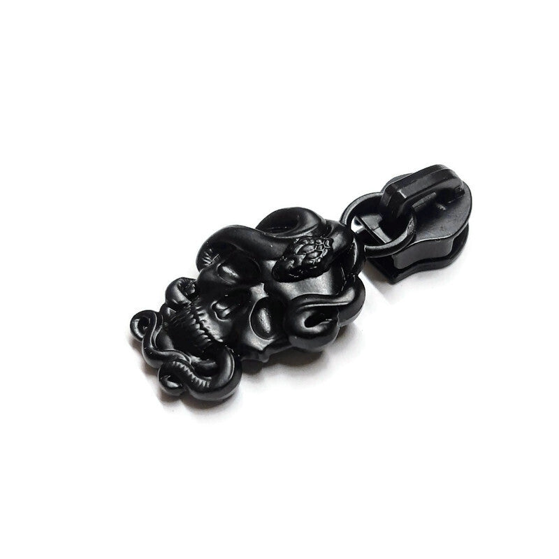 #5 Snake Charmer Nylon Zipper Pulls in Matte Black - 3pcs Atelier Fiber Arts